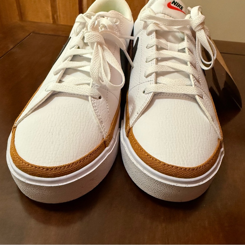 Nike White and Black Sneakers with Tan Trim 10 - Picture 8 of 9